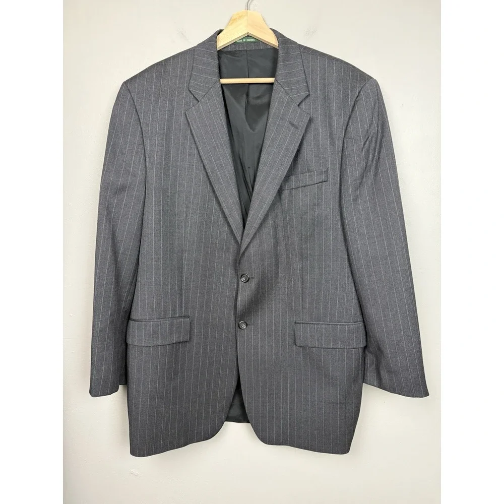 Vintage Lauren Ralph Lauren Wool Pinstripe Blazer Sport Coat Gray 2 Button 40R
